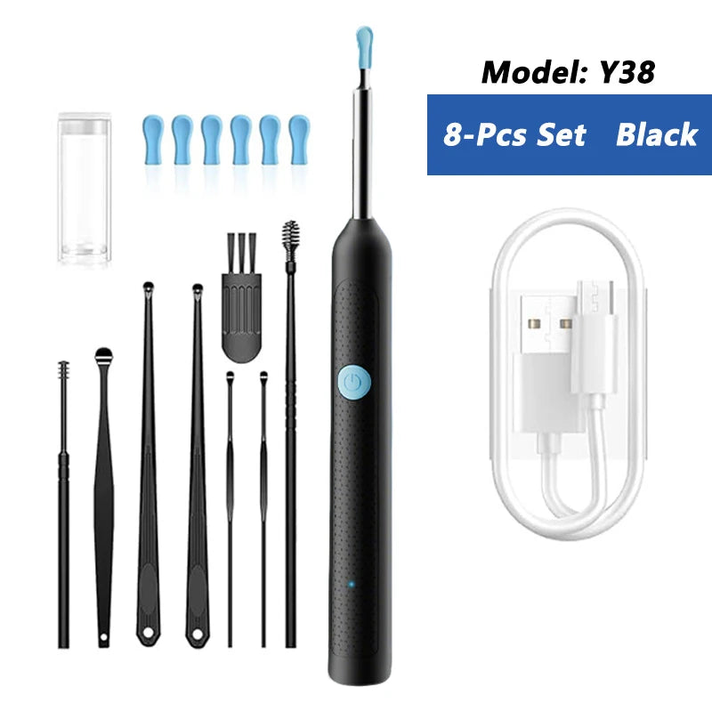 Nettoyeur d'oreilles visuel intelligent HD Bâtonnets auriculaires Otoscope USB C Endoscope de charge Outil de retrait de cérumen Pince à épiler Mini caméra Ensemble de soins de santé