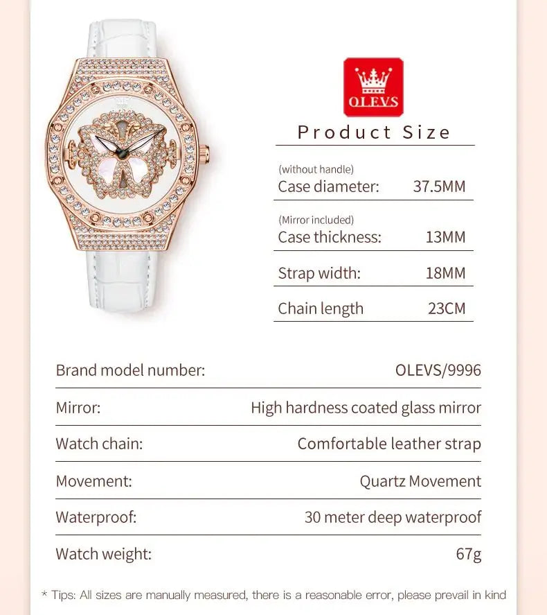 OLEVS 9996 Montre à quartz pour femmes Marque de luxe Tendance Montre-bracelet pour femme Papillon Luxe Étanche Bracelets en cuir véritable Montres de soirée