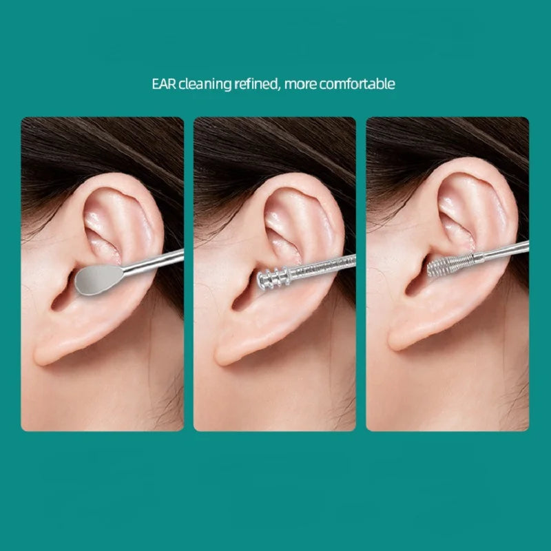 Nettoyant pour les oreilles Curettes d'oreille en acier inoxydable Extracteur de cérumen Kit de perçage Curette à cérumen Cuillère de soins Outils de nettoyage des oreilles
