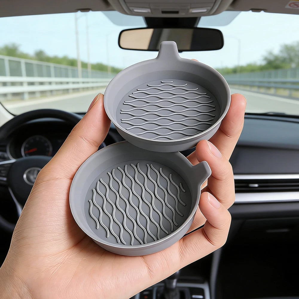 2 Pièces Universel Silicone Voiture Tapis de Tasse Antidérapant Résistant à la Chaleur Étanche Voiture Intérieur Accessoires Tapis de Tasse Gris Noir
