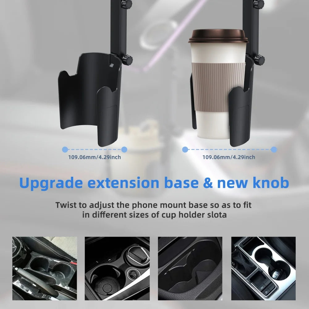 Support de Téléphone de Voiture Porte-gobelet Magnétique Double Usage 2-EN-1 Rotation Libre à 360° Support Stable Adapté pour iPhone Huawei Xiaomi