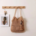 Sac fourre-tout en crochet pour femme, sac à main en maille ajourée blanche avec pampille perlée, longues bretelles réglables, sac de plage bohème