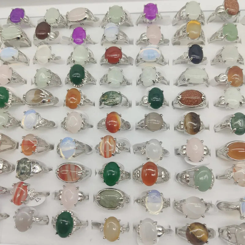 20 pièces/lot de bagues en pierre d'agate couleur mélangée, style bohème, pour femmes, grain naturel, articulées, cadeau de mariage, de fête