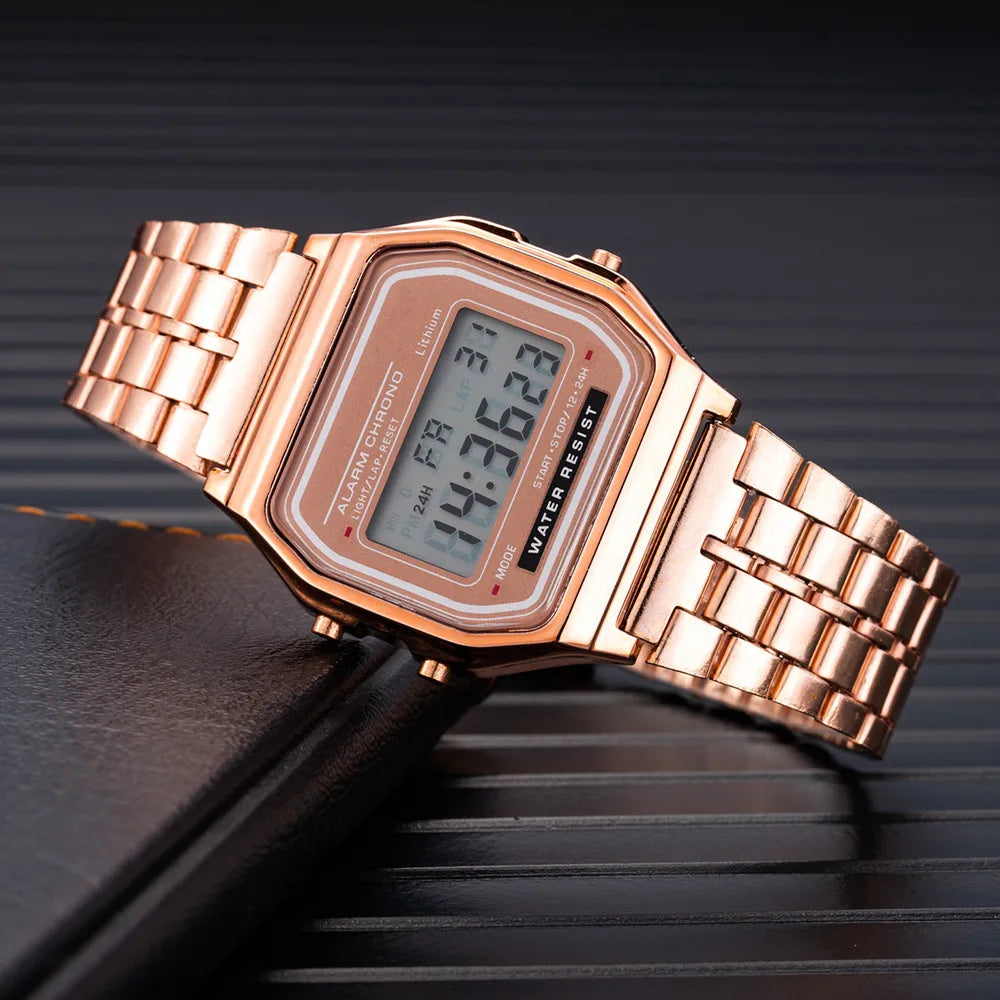 Montres numériques LED de luxe pour hommes, en acier inoxydable, or et argent, montre électronique, mode affaires, montres pour hommes, relogios masculino