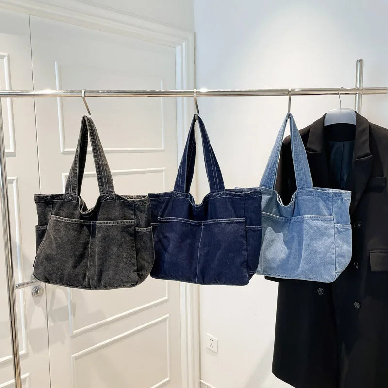 Sacs à bandoulière pour femmes en jean grande capacité 2025, cabas décontracté et concis, sac à main tendance pour femmes