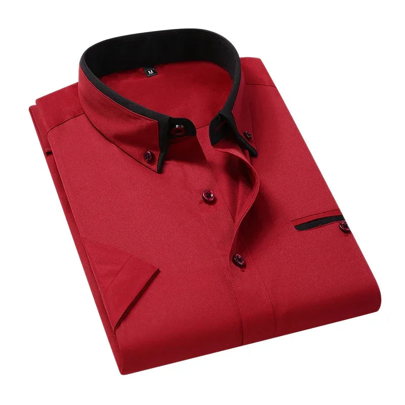 TFETTER Chemise d'été à manches courtes pour homme, boutonnée, col rabattu, décontractée, grande taille 5XL