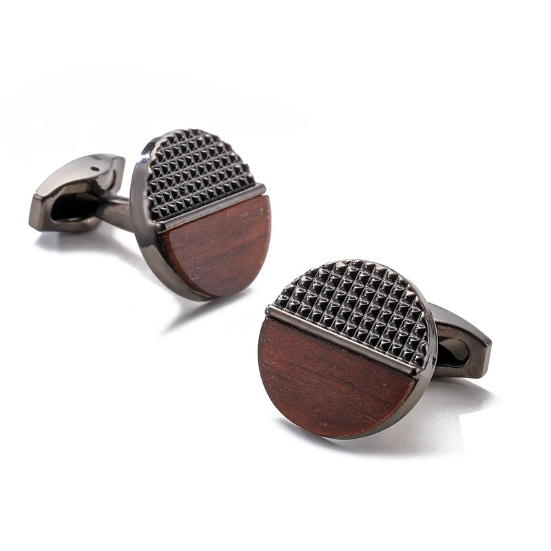 High quality carved redwood cufflinks fashionable French shirt brass material carved design, men's wedding metal cufflinks