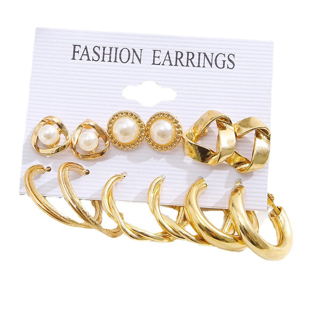 LATS Grand ensemble de boucles d'oreilles créoles bohèmes pour femmes, couleur or, style bohème, vintage, perle, boucles d'oreilles carrées, clous d'oreilles cœur en zircon, bijoux