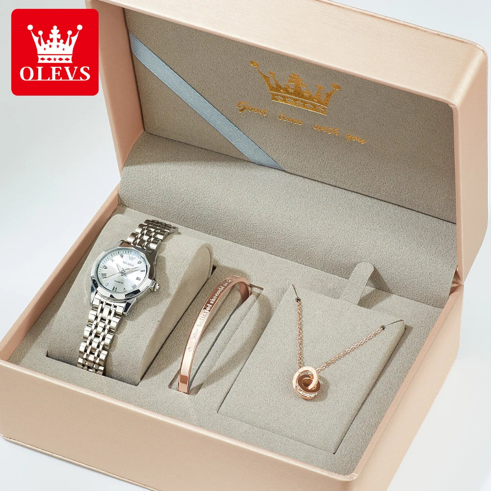 OLEVS 9931 Montre Femme Étanche Luxe Diamant Quartz Pour Femmes Échelle Romaine Calendrier Lumineux Élégante Montre-Bracelet Femme