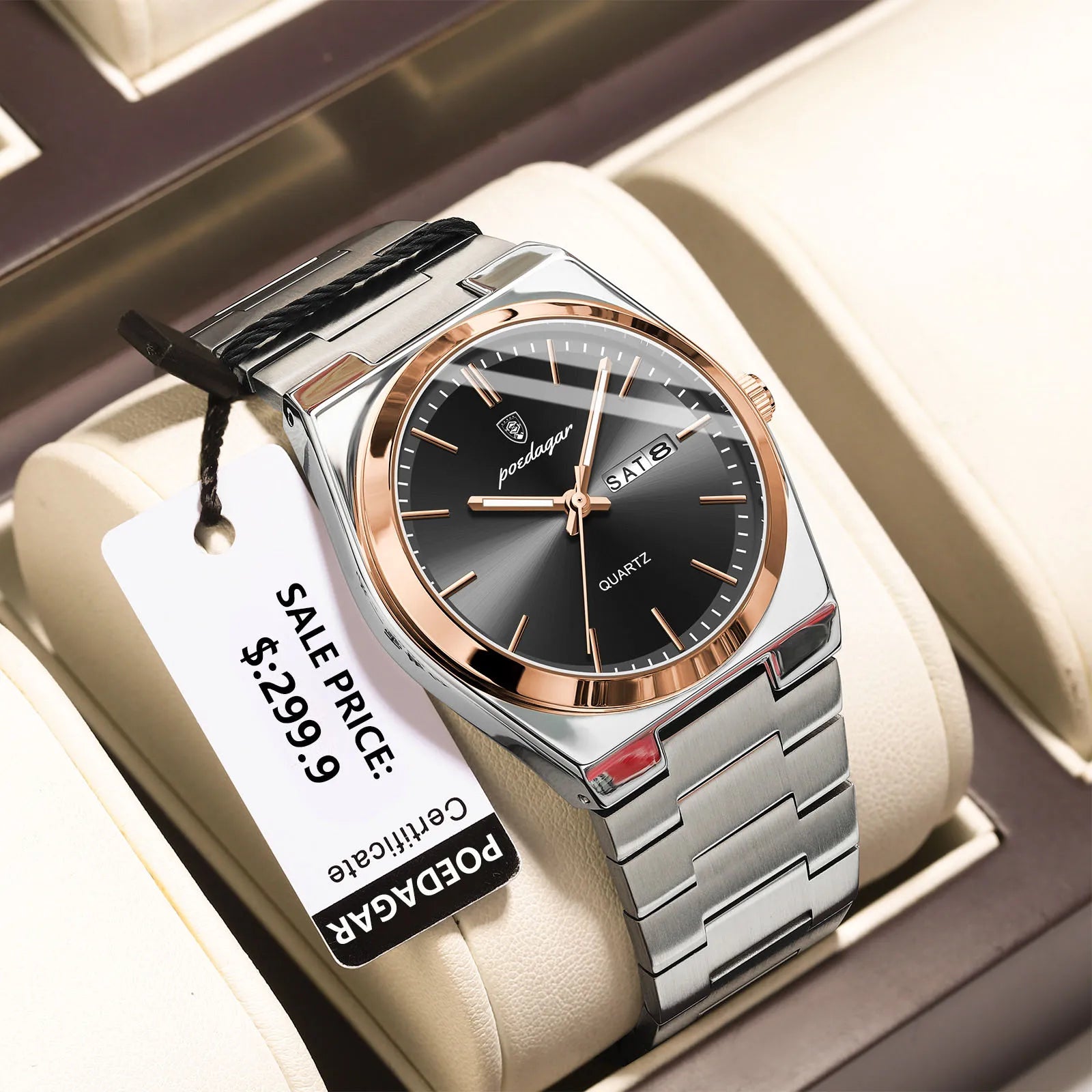 POEDAGAR Montres de luxe pour hommes Étanche Lumineuse Date Semaine Montre Homme Acier Inoxydable Décontracté Mode Quartz Montre-bracelet Homme Reloj