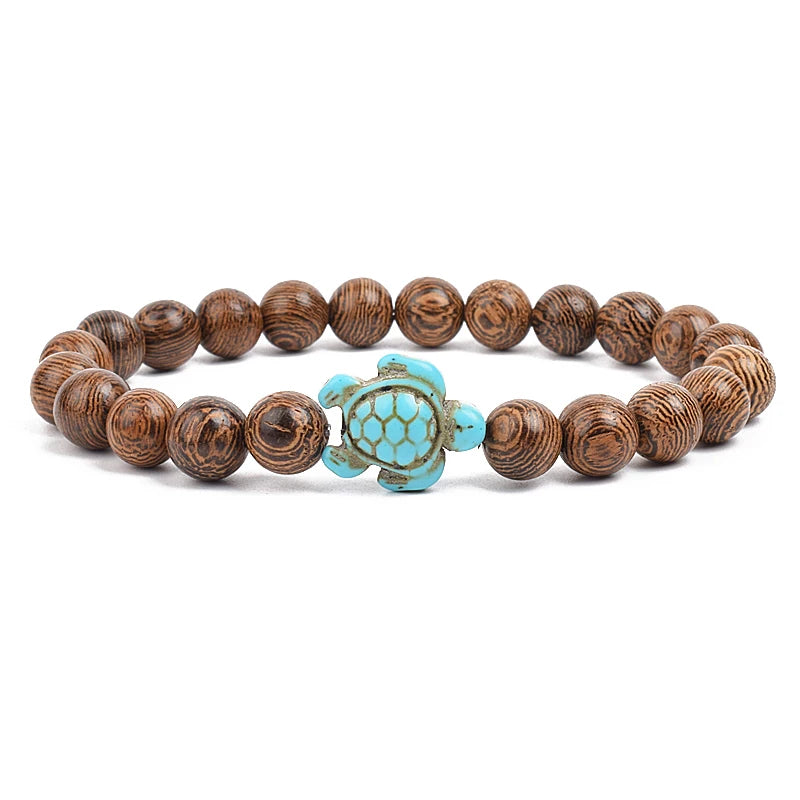 Bracelet perles tortues de mer 8 mm Turquoise Pierre Naturelle Élastique Extensible Femmes Hommes Amitié Bijoux d'Été Plage Cadeaux