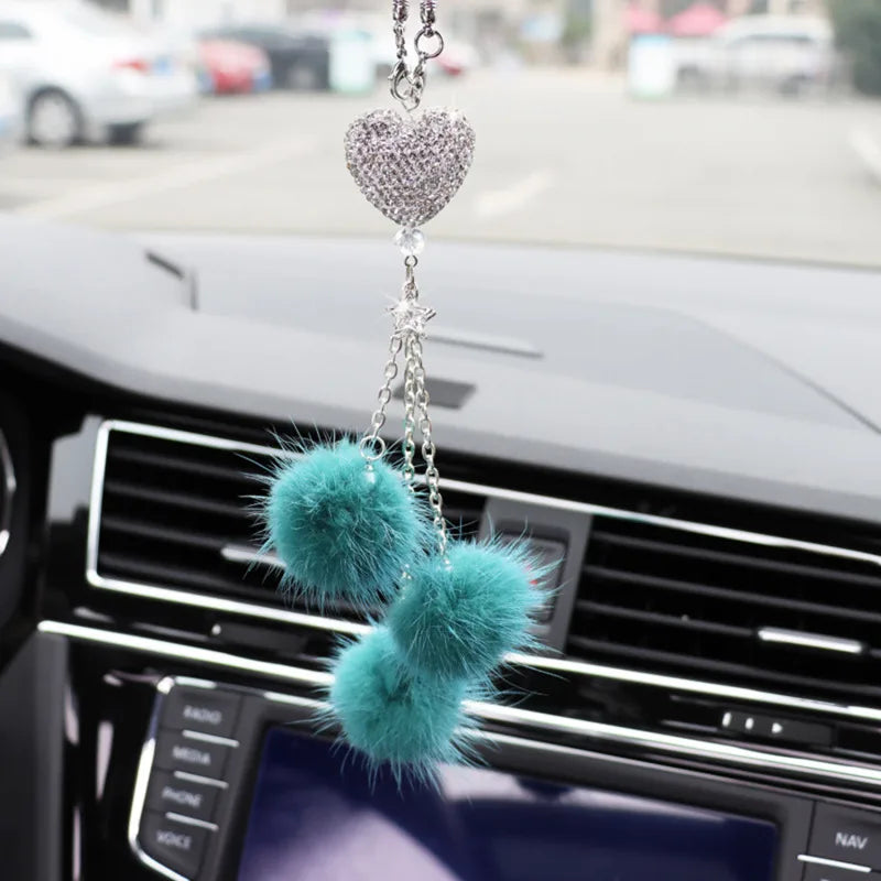 Accessoires de voiture mode diamant, pendentif boule de poils bling, pendentif rétroviseur de voiture, cadeau d'anniversaire, ornements de décoration de voiture