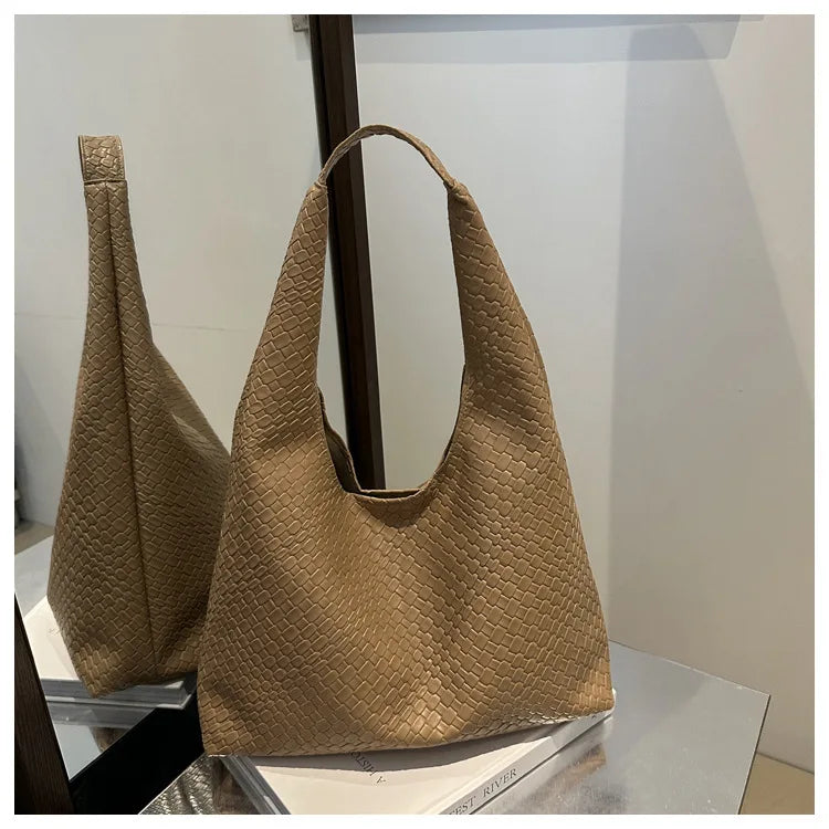 Sac cabas tressé en similicuir vintage pour femme, grande capacité, sac à bandoulière, sac décontracté pour le quotidien