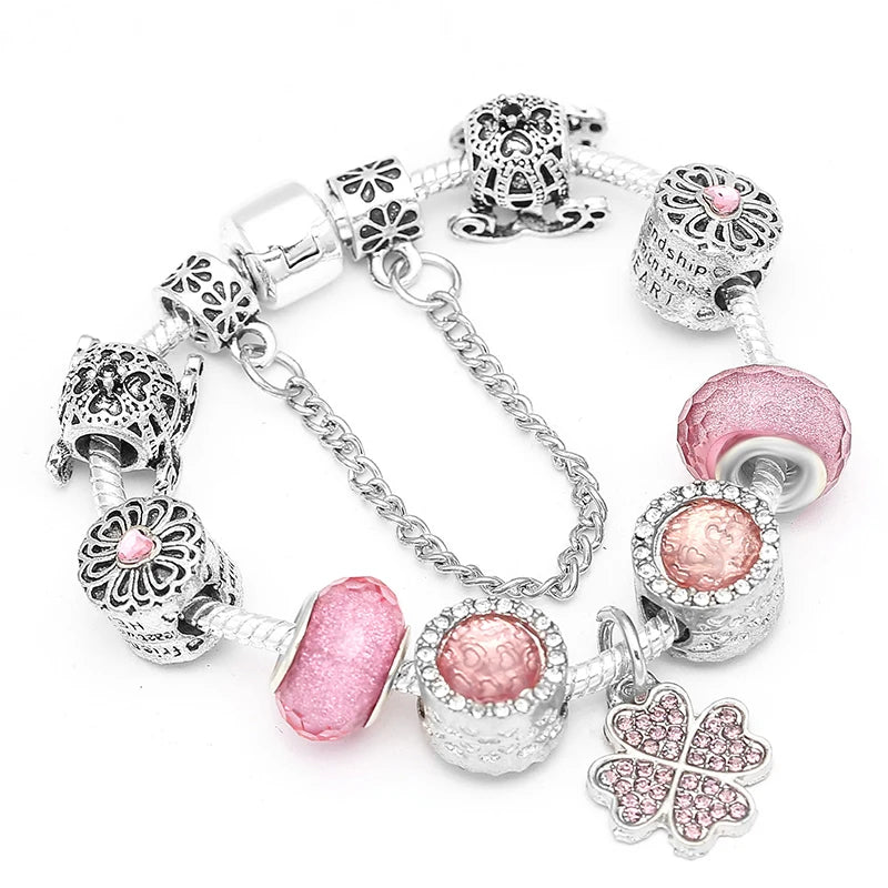 BAOPN Bracelets à breloques en perles cœur à cœur roses européennes pour femmes, bracelets et joncs de marque assortis, bijoux pour couple, livraison directe