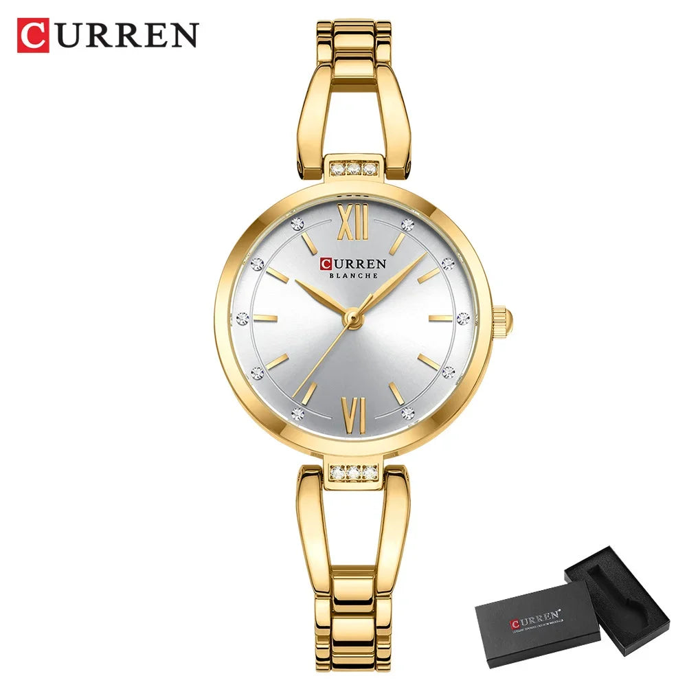CURREN Montres Femmes Élégant Mode Original Quartz pour Dames Étanche Acier Inoxydable Simple Luxe Usage Quotidien