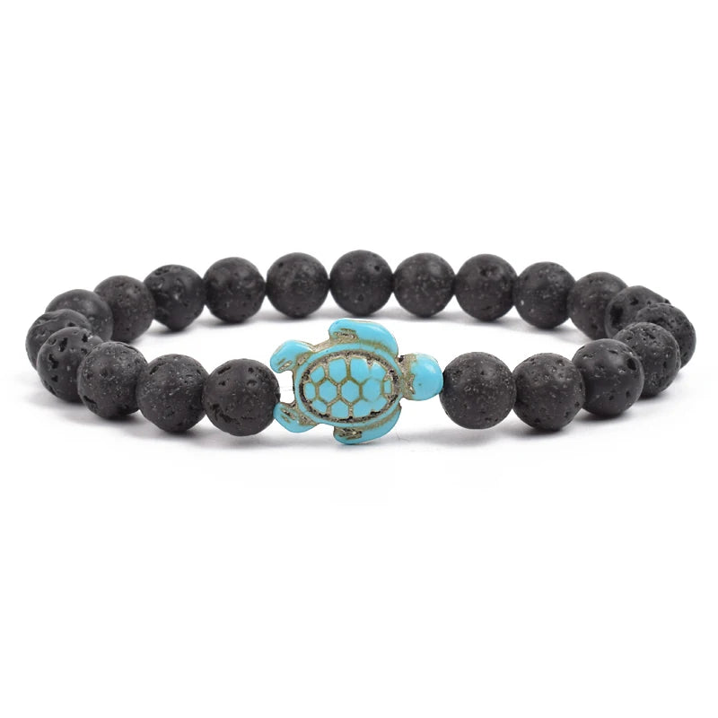 Bracelet perles tortues de mer 8 mm Turquoise Pierre Naturelle Élastique Extensible Femmes Hommes Amitié Bijoux d'Été Plage Cadeaux