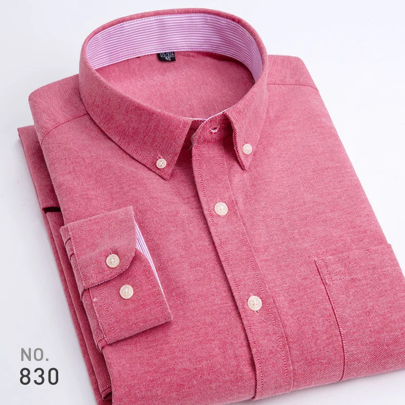 Chemise décontractée à manches longues en oxford à rayures et carreaux pour homme, confortable, respirante, à col boutonné, coupe ajustée, pour affaires
