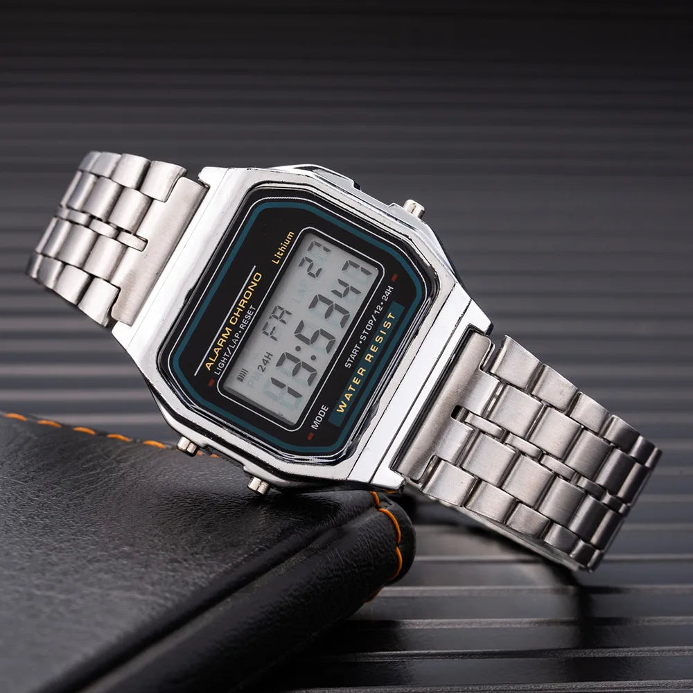 Montres numériques LED de luxe pour hommes, en acier inoxydable, or et argent, montre électronique, mode affaires, montres pour hommes, relogios masculino