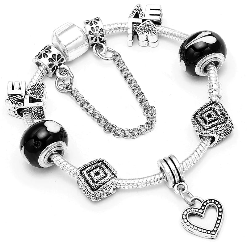 BAOPN Bracelets à breloques en perles cœur à cœur roses européennes pour femmes, bracelets et joncs de marque assortis, bijoux pour couple, livraison directe