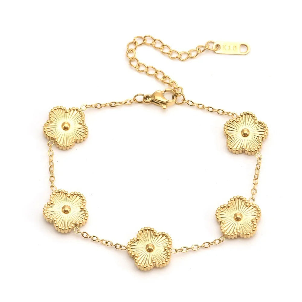 Bracelet de charme trèfle plaqué or en acier inoxydable 316L, bracelet de luxe en forme de fleur à cinq feuilles, bijoux pour femmes, cadeau