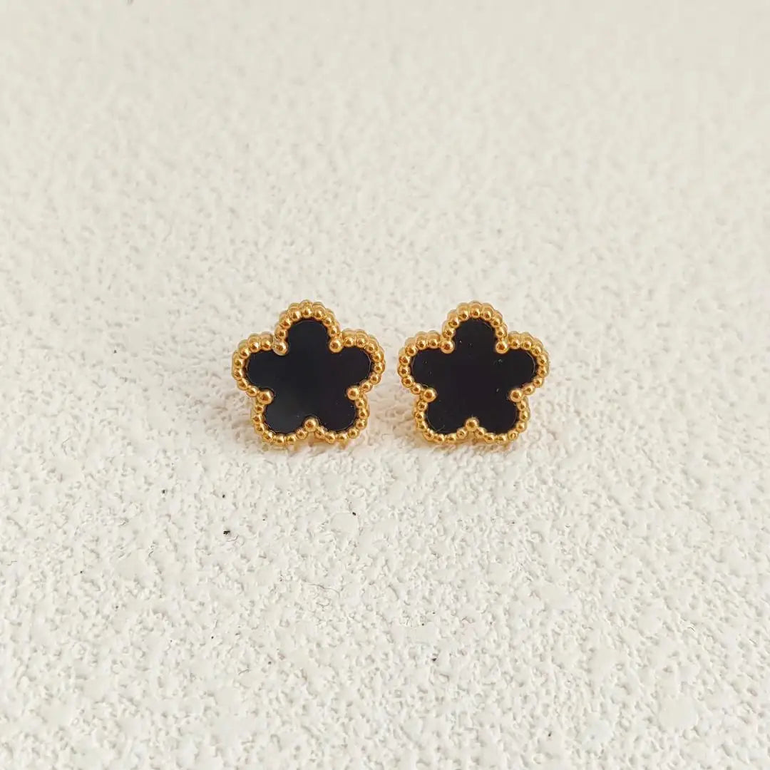 Collier en Acier Inoxydable Plaqué Or 14 Carats pour Femme, Pendentif Double Face Cinq Pétales de Fleur, Bijou Trèfle