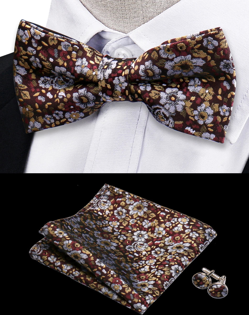 Ensemble de 3 pièces Nœud Papillon Cravate Mouchoir Boutons de Manchette Pour Hommes Chemises Adaptées Affaires Mariage Papillon Paisley Pochette Nœud Papillon Homme