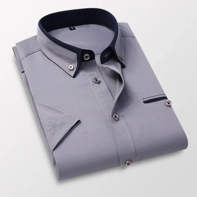 TFETTER Chemise d'été à manches courtes pour homme, boutonnée, col rabattu, décontractée, grande taille 5XL