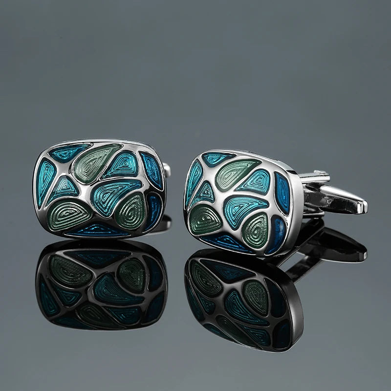 Boutons de manchette de chemise française classique pour hommes Boutons de manchette carrés haut de gamme à motif rétro amour rose bleu Accessoires de costume d'affaires bijoux