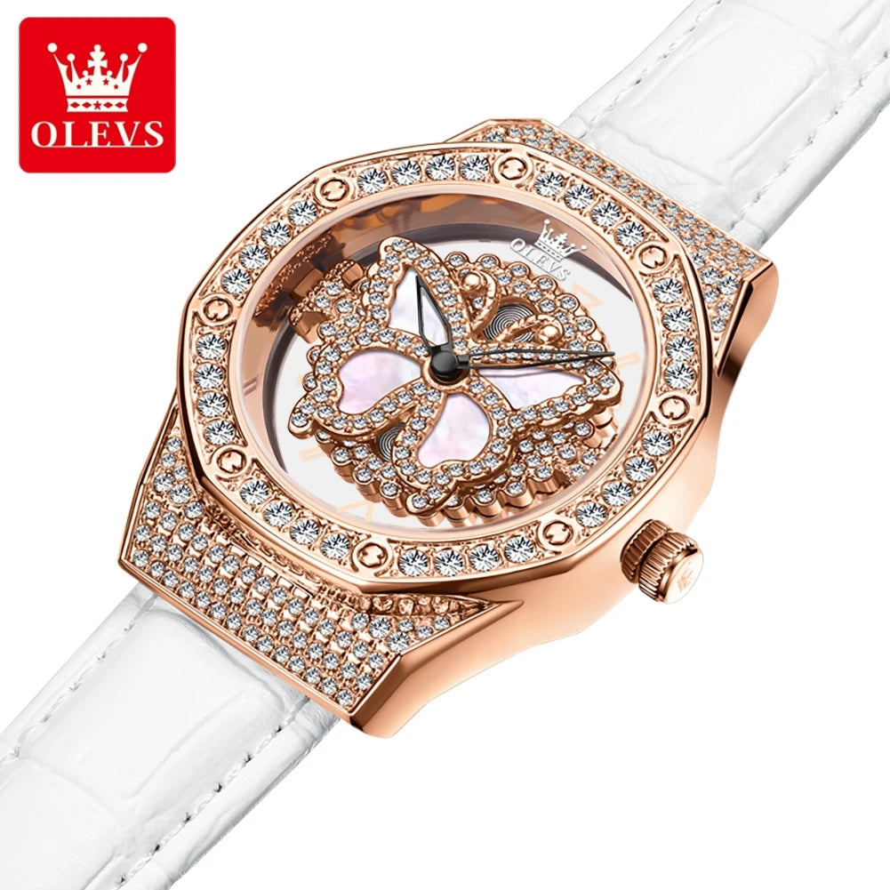 OLEVS 9996 Montre à quartz pour femmes Marque de luxe Tendance Montre-bracelet pour femme Papillon Luxe Étanche Bracelets en cuir véritable Montres de soirée