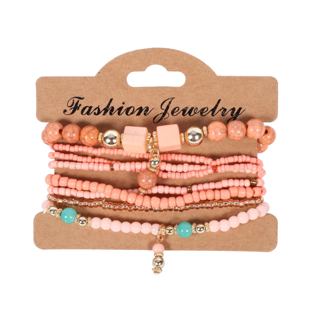 Ensemble de Bracelets Bohémiens Faits à la Main avec Perles pour Femmes, Chaîne Perlé Colorée d'Été, Bijoux Bohèmes pour Filles