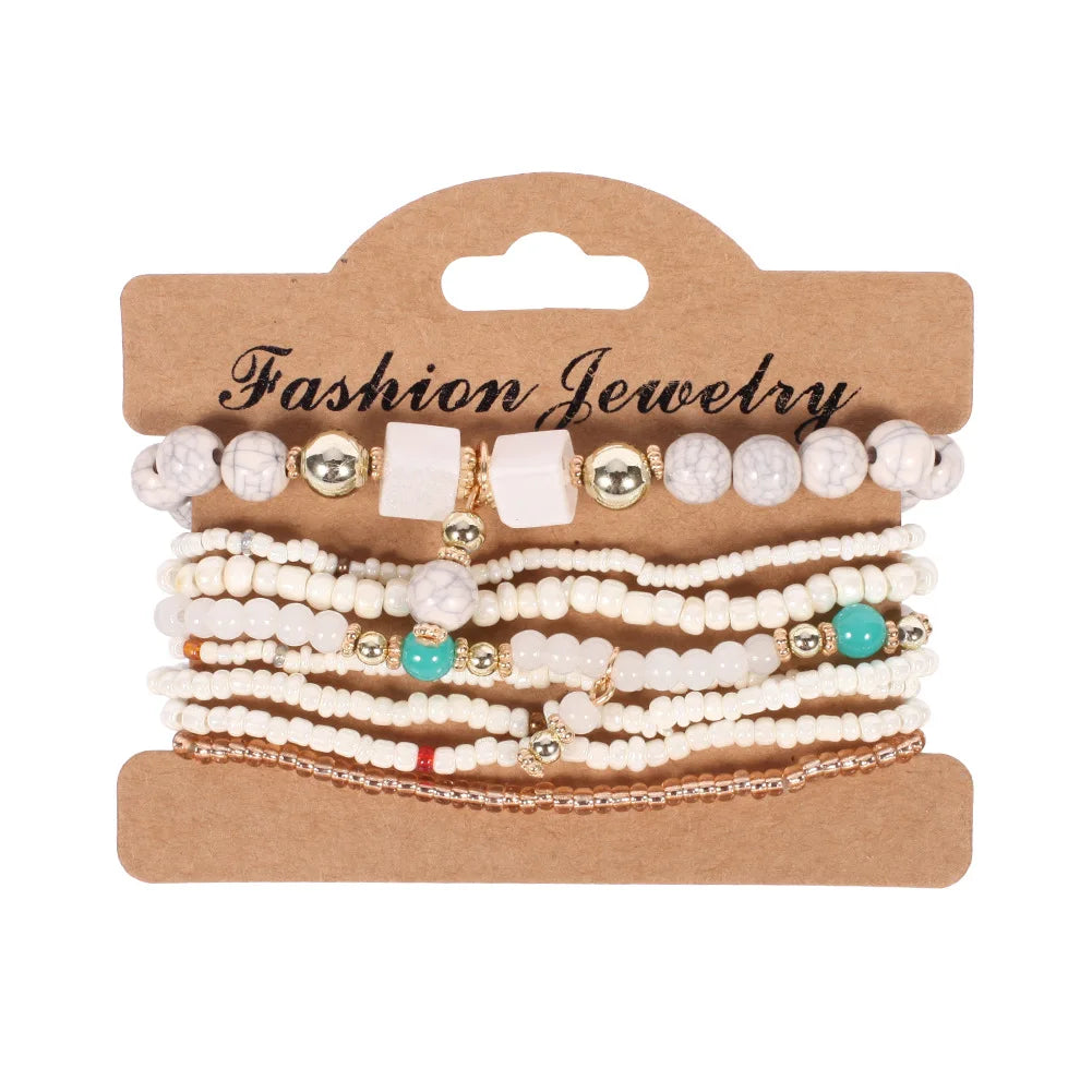 Ensemble de Bracelets Bohémiens Faits à la Main avec Perles pour Femmes, Chaîne Perlé Colorée d'Été, Bijoux Bohèmes pour Filles