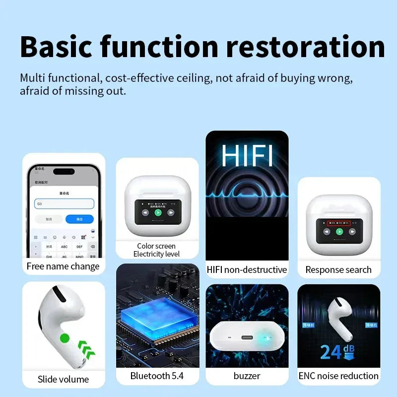 Écouteurs sans fil A10 Pro ANC Bluetooth 5.3 Application Réduction du bruit Casque d'appel Étanche Sport Jeu Casque à écran tactile