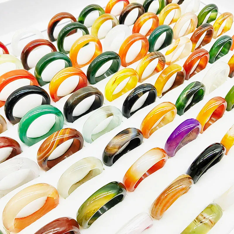 20 pièces/lot de bagues en pierre d'agate couleur mélangée, style bohème, pour femmes, grain naturel, articulées, cadeau de mariage, de fête