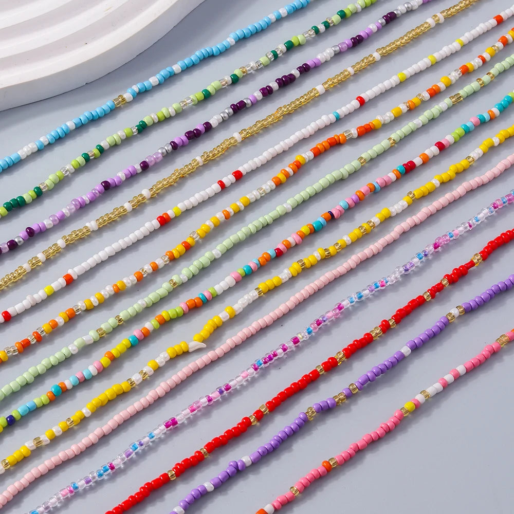 Aihua Bohemia Colorful Flower Seed Beads Necklace For Women Kids Friendship Necklace Summer Beach Party Jewelry Gifts