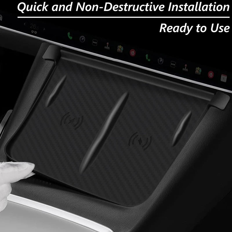 For Tesla Model 3/Y Wireless Charging Silicone Pad Carbon Fibre Central Control Non-Slip Charger Protector Mat Car Accessories