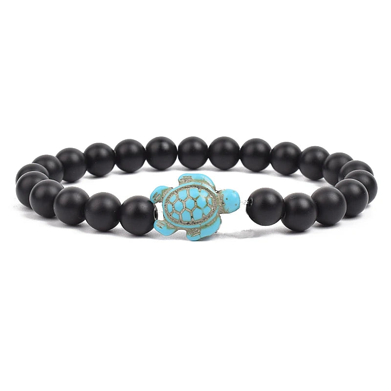 Bracelet perles tortues de mer 8 mm Turquoise Pierre Naturelle Élastique Extensible Femmes Hommes Amitié Bijoux d'Été Plage Cadeaux