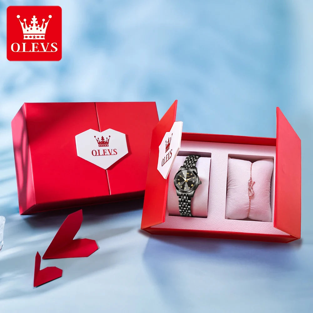 OLEVS 9931 Montre Femme Étanche Luxe Diamant Quartz Pour Femmes Échelle Romaine Calendrier Lumineux Élégante Montre-Bracelet Femme