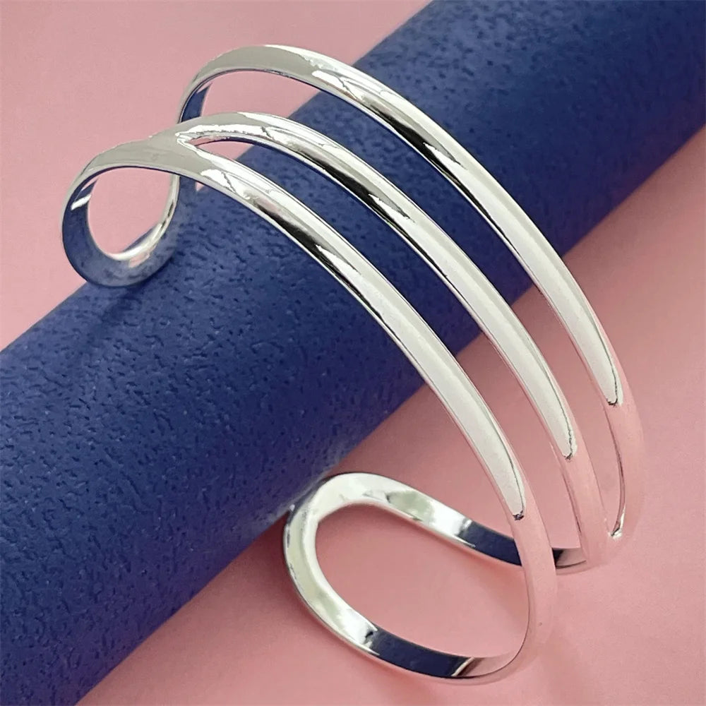 ANDARA Gros Bracelet Jonc Tendance en Argent Sterling 925 Cœur Rond Ouvert pour Femme Bijoux de Mode Réglable Manchette de Mariage