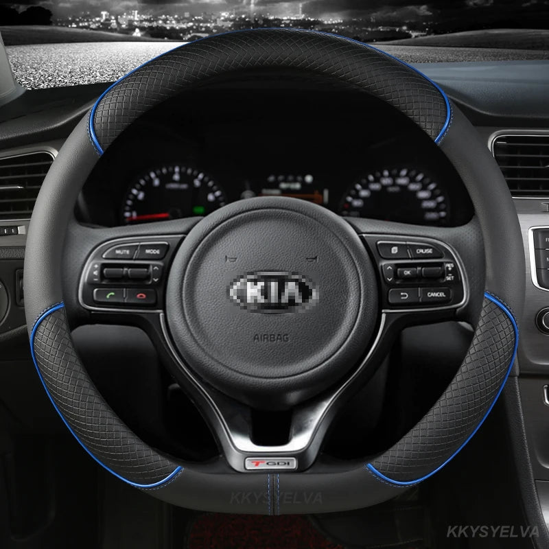 Housse de volant de voiture en cuir PU 38cm pour Kia Rio 2 3 4 X Line Kombi Berline K2 K3 K4 K5 KX1 KX3 KX5 Sportage Accessoires automobiles