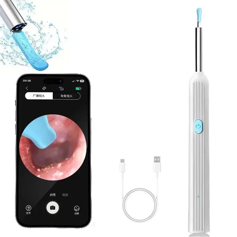 Élimination sans fil du cérumen avec caméra Nettoyeur d'oreille rechargeable Caméra HD avec kit de curettes Nettoyage du conduit auditif