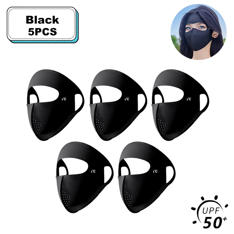 1/2/3/5Pcs Masque intégral d'été Protection solaire Respirant Soie glacée Anti-UV Équitation Extérieur Respirant Soie glacée Ultra-fin