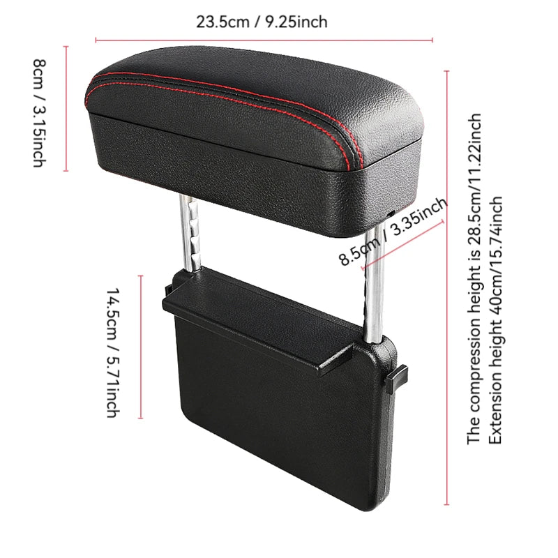 Boîte d'accoudoir de voiture, support de coude réglable, organiseur d'espace de siège, coussin compatible avec voitures, SUV, camionnettes, confort de conduite ergonomique