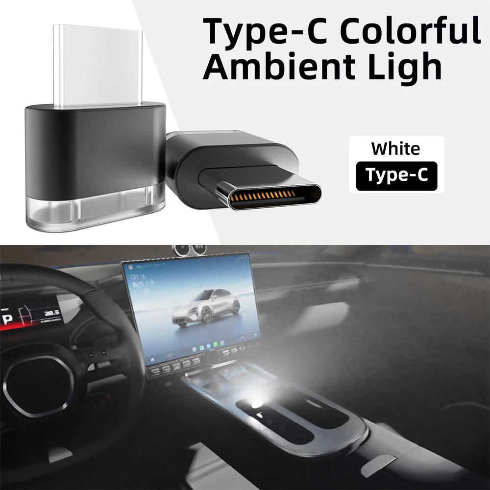 Nouvel éclairage d'ambiance intérieur de voiture Type-C, lumières de signalisation LED, lampe de lecture automatique, décorations, accessoires intérieurs de voiture