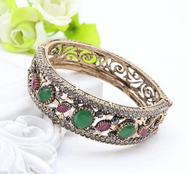 Bracelets Ronds en Résine avec Dinde Vintage pour Femmes Bijoux de Couleur Or Antique Manchette Bohème