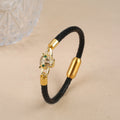 Bully Animal Style Leopard Head Braided Leather Rope Bracelet Fashion for Man Woman Stainless Steel Zirconia Jewelry Daily Wear