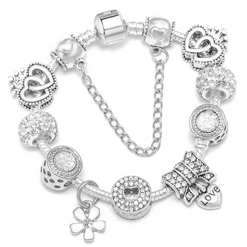 BAOPN Bracelets à breloques en perles cœur à cœur roses européennes pour femmes, bracelets et joncs de marque assortis, bijoux pour couple, livraison directe