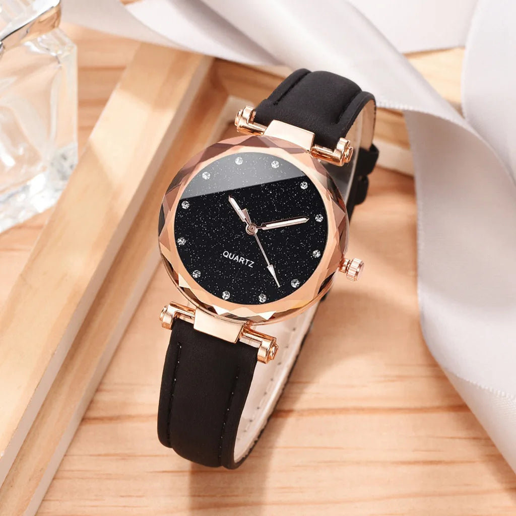 2 Pièces/Ensemble Montres Carrées Tendance pour Femmes Bracelet en Cuir Décontracté Montre à Quartz et Bracelet à Strass