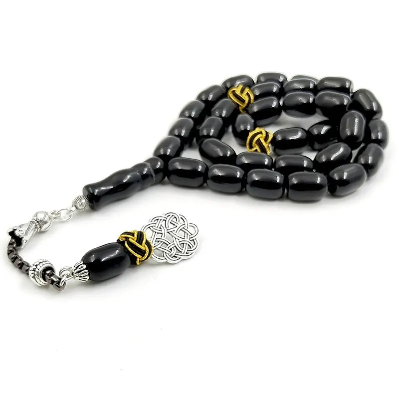 Tasbih natural black agate stone Barrel shape bracelet Handmade Trabizon misbaha Muslim ADHA gift turkish design prayer beads