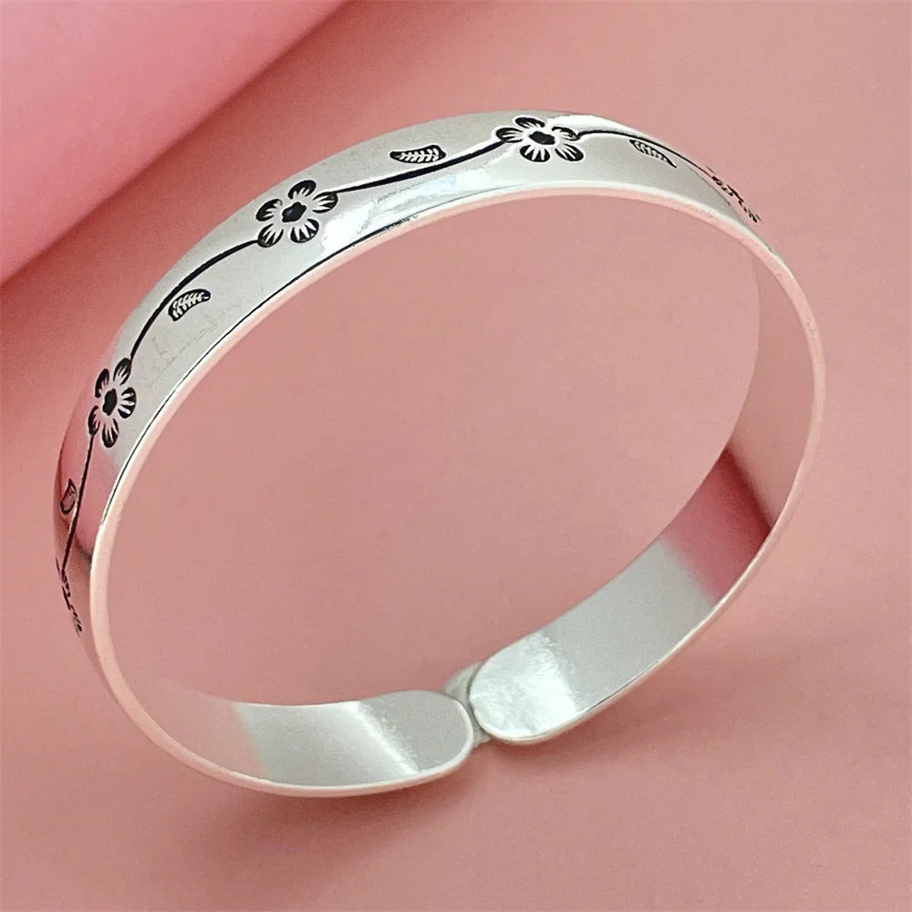 ANDARA Gros Bracelet Jonc Tendance en Argent Sterling 925 Cœur Rond Ouvert pour Femme Bijoux de Mode Réglable Manchette de Mariage
