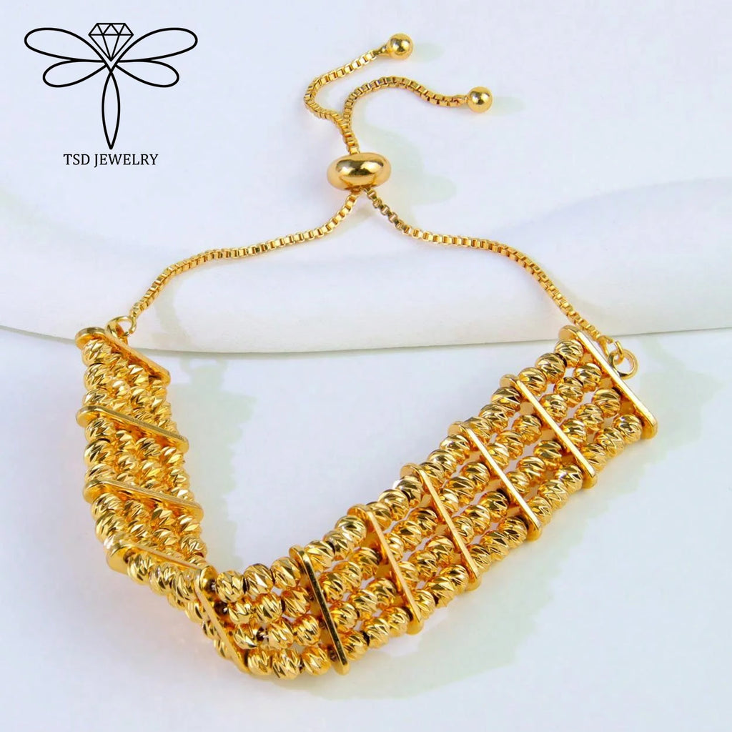 Bracelet de perles de mode arabe, plaqué or 24 carats, éthiopien, manchette de mariée, bracelets de mariage, bijoux vintage pour femmes musulmanes d'Oman